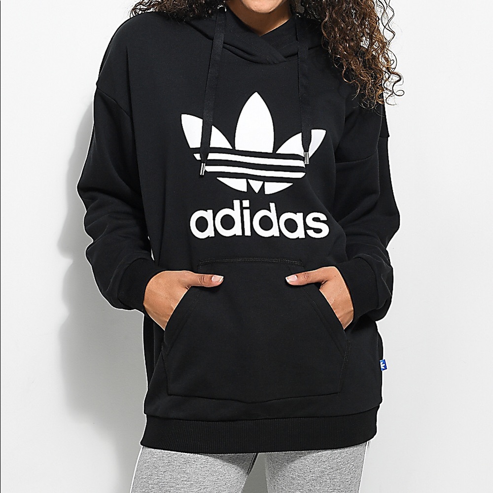 Adidas Trefoil Black Oversized Hoodie Sweatshirt
